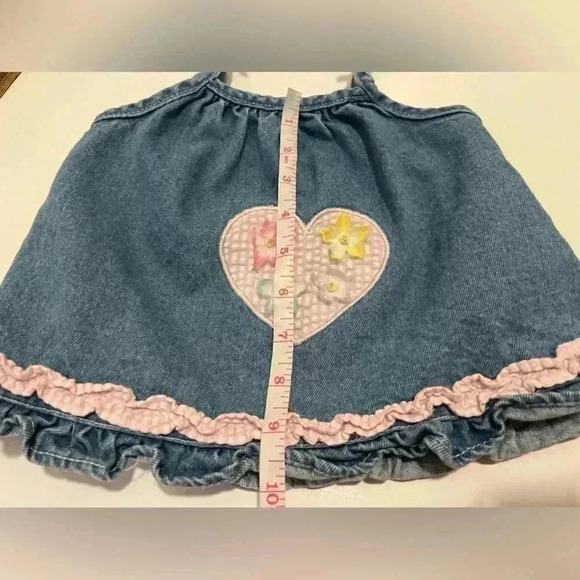 Vintage cradle togs denim  dress 18M gingham heart flower appliqué ruffle girls - Picture 6 of 10